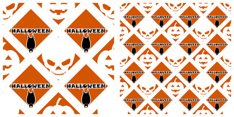 Fototapeta premium Seamless of Halloween pattern on transparent background. Single pattern is shown in the left. The example of assembly seamless is shown in the right. 