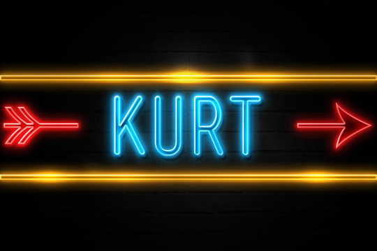 Kurt  - fluorescent Neon Sign on brickwall Front view