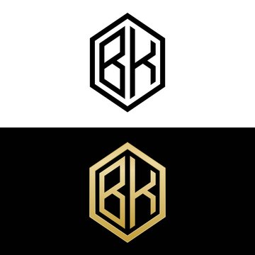 initial letters logo bk black and gold monogram hexagon shape vector