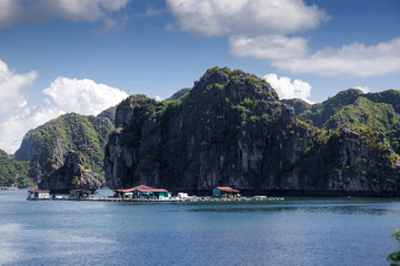 cruising among beautiful limestone rocks and secluded beaches in Ha Long bay, UNESCO world heritage site, Vietnam