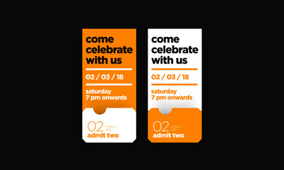 Come Celebrate With Us Invitation in Flat Ticket Style Design With Venue Date and Time Details