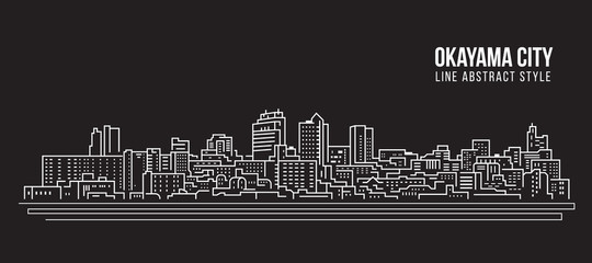 Fototapeta premium Cityscape Building Line art Vector Illustration design - Okayama city