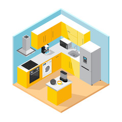 Modern Kitchen Interior Isometric Concept 
