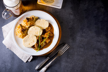 Original Czech dumpling with goulash