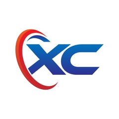 modern dynamic vector initial letters logo xc with circle swoosh red blue