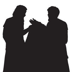 Ancient people trade. Vector drawing