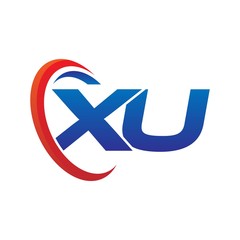 modern dynamic vector initial letters logo xu with circle swoosh red blue