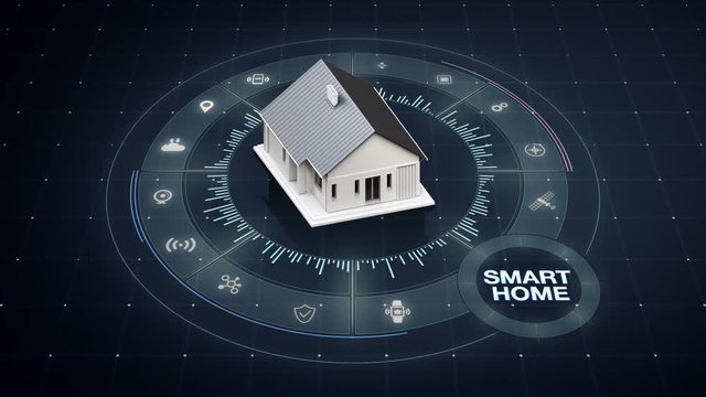 Rotating smart home, around various internet of things home appliances icon.