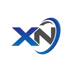 vector initial logo letters xn with circle swoosh blue gray