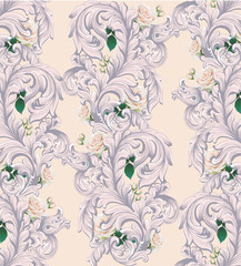 Luxury Baroque ornament with roses flowers background Vector. Delicate Rich imperial intricate elements. Victorian Royal style pattern