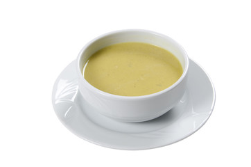Vegetarian lentil soup isolated on white background