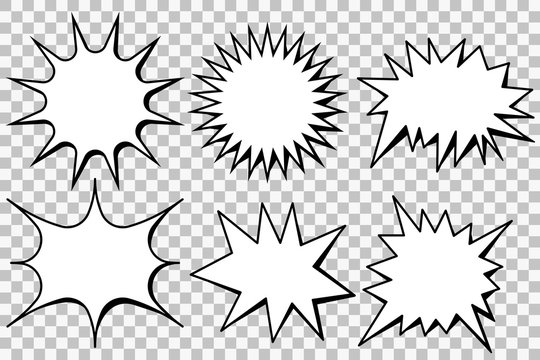 Blank template comic text speech bubble star set vector. Dialog empty box space. Comics book sketch explosion sudden burst bomb