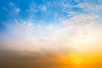 Blue sky with clouds and sun reflection in water with place for your text
