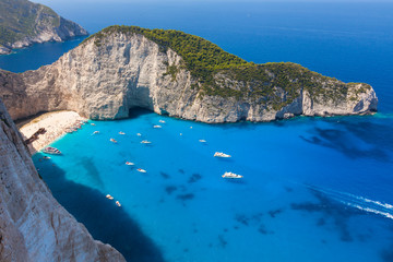 Fototapeta premium Navagio beach from Shipwreck cliff view in Zakynthos (Zante) island, in Greece