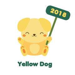 Cute yellow dog in cartoon style, 2018 new year symbol. Isolated icon, design element