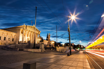 Fototapeta premium Austrian Parliament building on Ring Road in Vienna