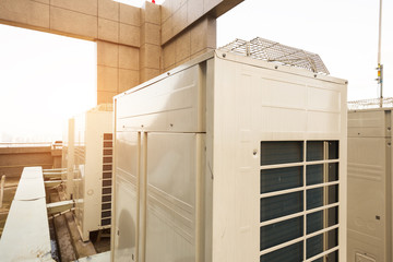 Air conditioning system assembled on top of a building.