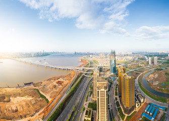 Urban Landscape, aerial China Nanchang skyscrapers.