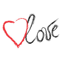 Love sign with red heart grunge style