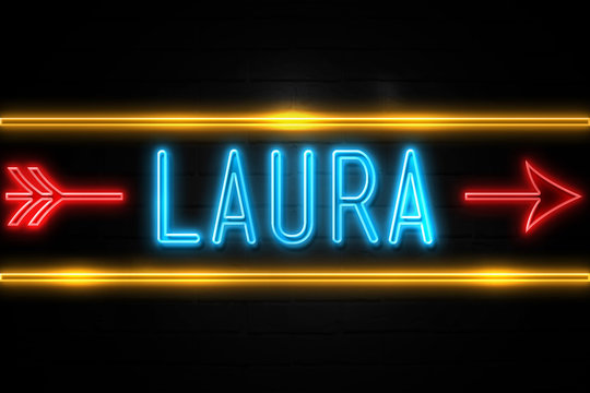 Laura  - fluorescent Neon Sign on brickwall Front view