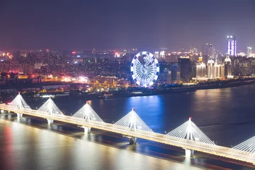Papier Peint photo Helix Bridge Asia& 39 s largest across the rivers in Shanghai landmarks a spiral bridge at night