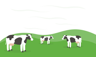 Obraz na płótnie Canvas Three Cow standing outside farm in green grassland field beautiful nature background.