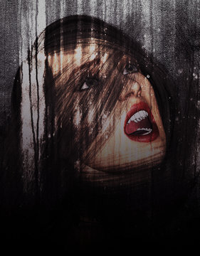 3d illustration of  woman screaming in grunge background,Horror background,mixed media 