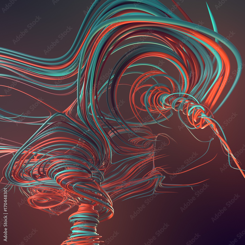Poster Interlacing abstract colored curves. 3D rendering