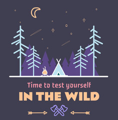 Fototapeta na wymiar Stay Wild Camping Child ,Hand Drawn t Shirt Print,camping and adventure forest badge logo, emblem logo, label design. Vector illustration,Typographic Design
