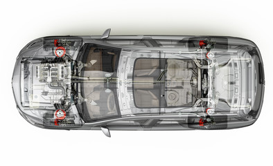 Suv detailed cutaway 3D rendering. Top view.