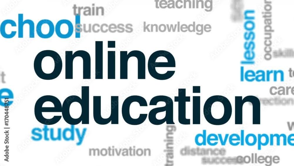 Sticker online education animated word cloud, text design animation.