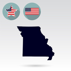 Map of the U.S. state of Missouri on a white background. American flag, star