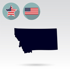 Map of the U.S. state of Montana on a white background. American flag, star