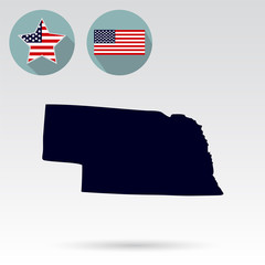 Map of the U.S. state of Nebraska on a white background. American flag, star