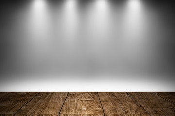 wood stage or wooden floor with white lighting decoration background design for show products
