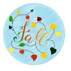 Autumn,full leaves poster with Lettering.Vector autumnal leaves compositions. Background,hand drawn titles.Fall design elements.Fall is coming. Template,illustration for web and print