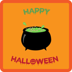 Halloween, a boiling pot of magic potion, hand lettering, vector illustration