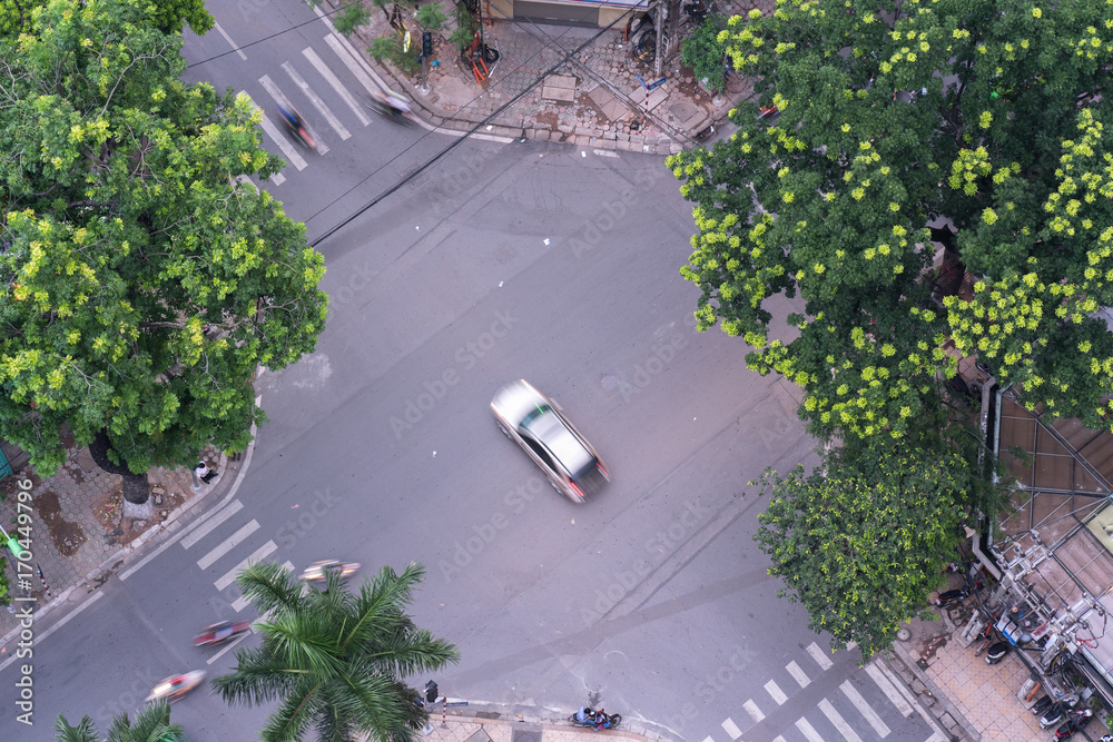 Wall mural aerial view of intersection ba trieu street - doan tran nghiep street. hanoi cityscape