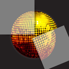Golden disco ball on black with two panels
