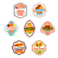 Fast food vector icons for fastfood cinema bistro