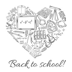 Back to School vector sketch heart poster