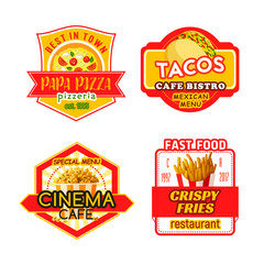 Fast food vector menu icons fastfood bistro cafe