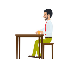 Man Sitting at Chair and Drinking Tea Side View