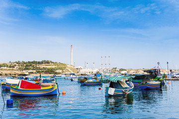 Fototapeta premium Mediterranean traditional colorful boats in Malta
