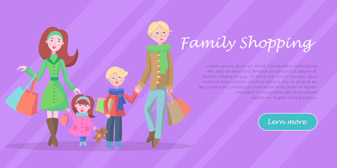 Family Shopping Cartoon Flat Vector Concept