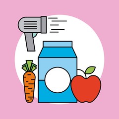 milk box apple carrot with barcode scanner vector illustration