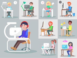 Office Workers at the Workplace Flat Vector Set