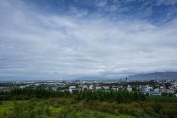 Iceland - Beautiful view over the city of reykjavik with the ocean in background