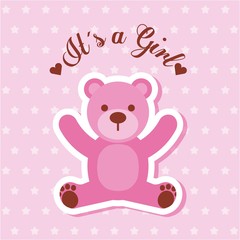 its a girl pink bear card invitation baby shower vector illustration