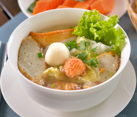 Chinese food, Wonton and noodle for traditional gourmet dumpling.
